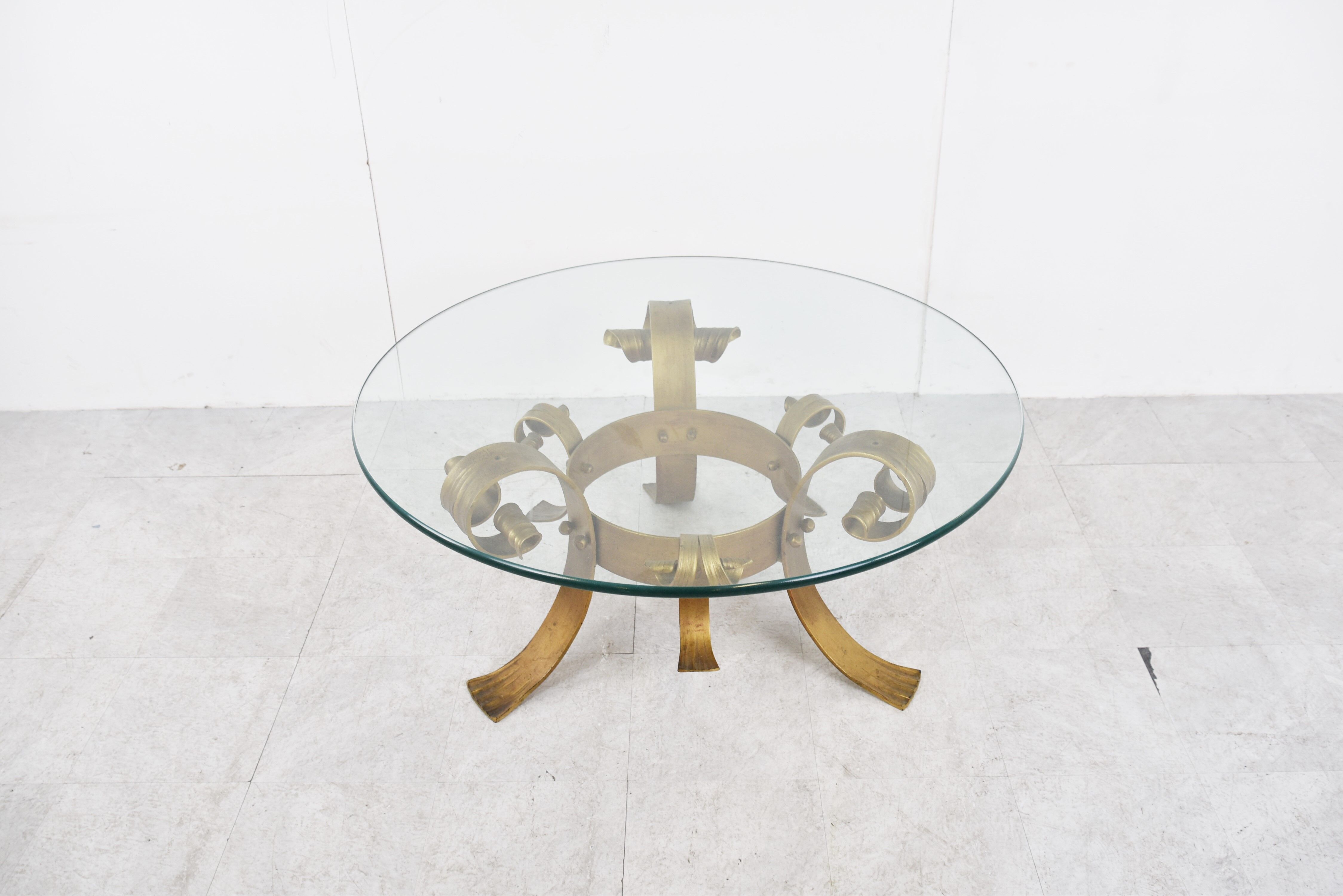 Gilt metal brutalist coffee table, 1960s