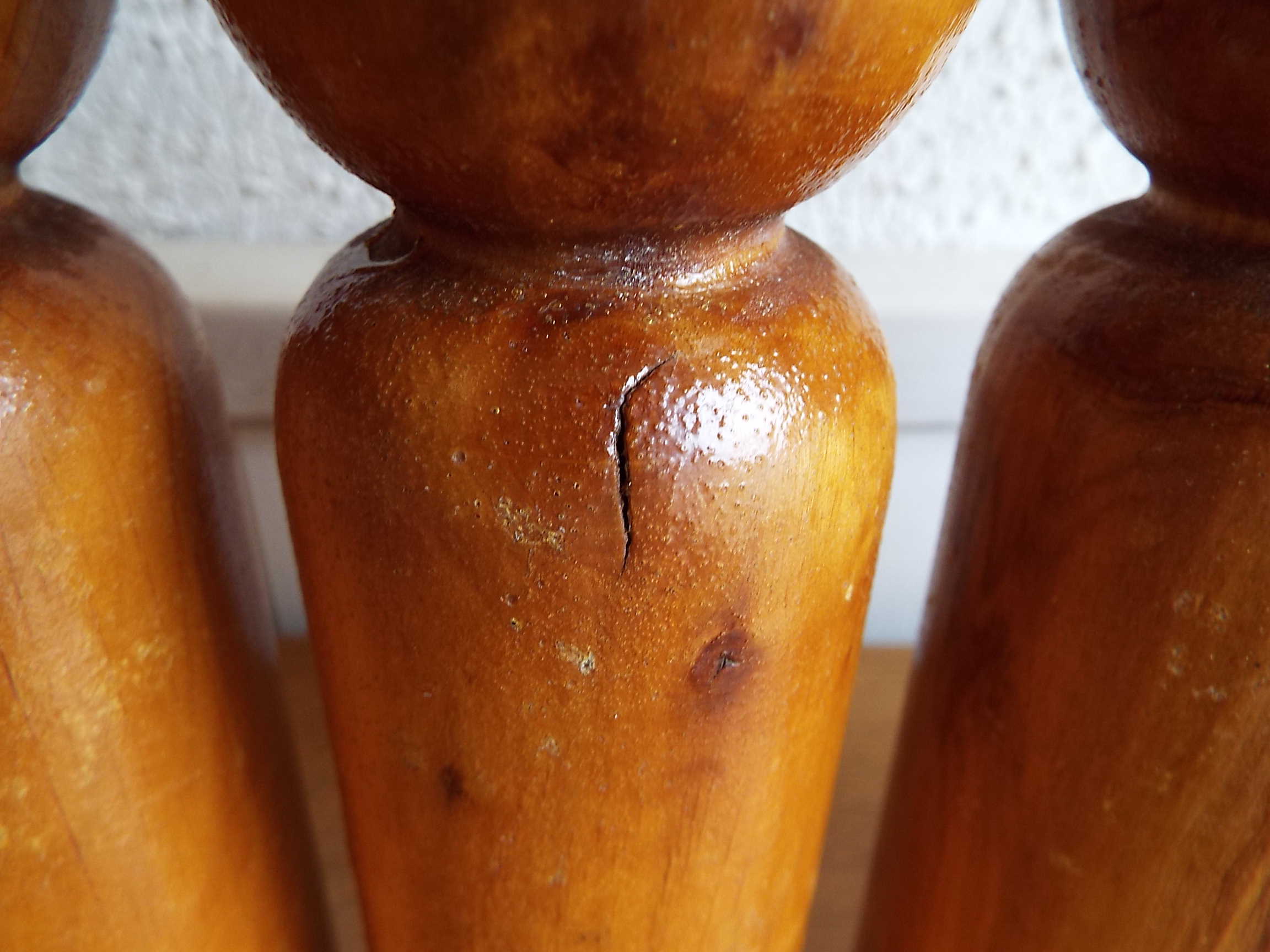 Set of 9 turned wooden pins