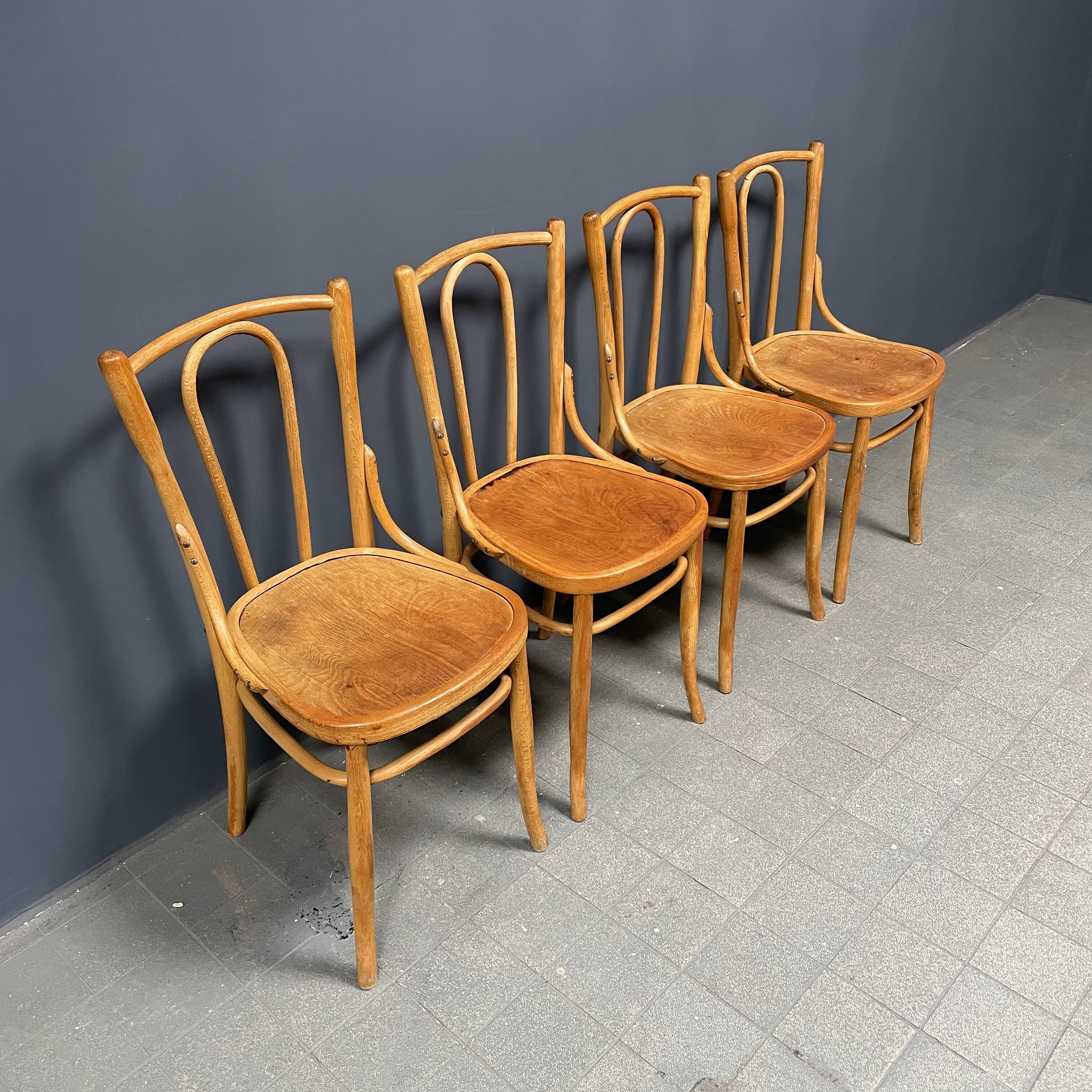 Set of 4 wooden bistro chairs with graceful seats