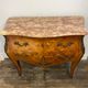 Louis XV curved commode, marble top, bronze fittings and marquetry.