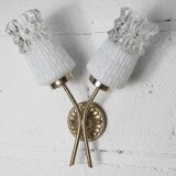 Pair of brass and glass wall lights 1960