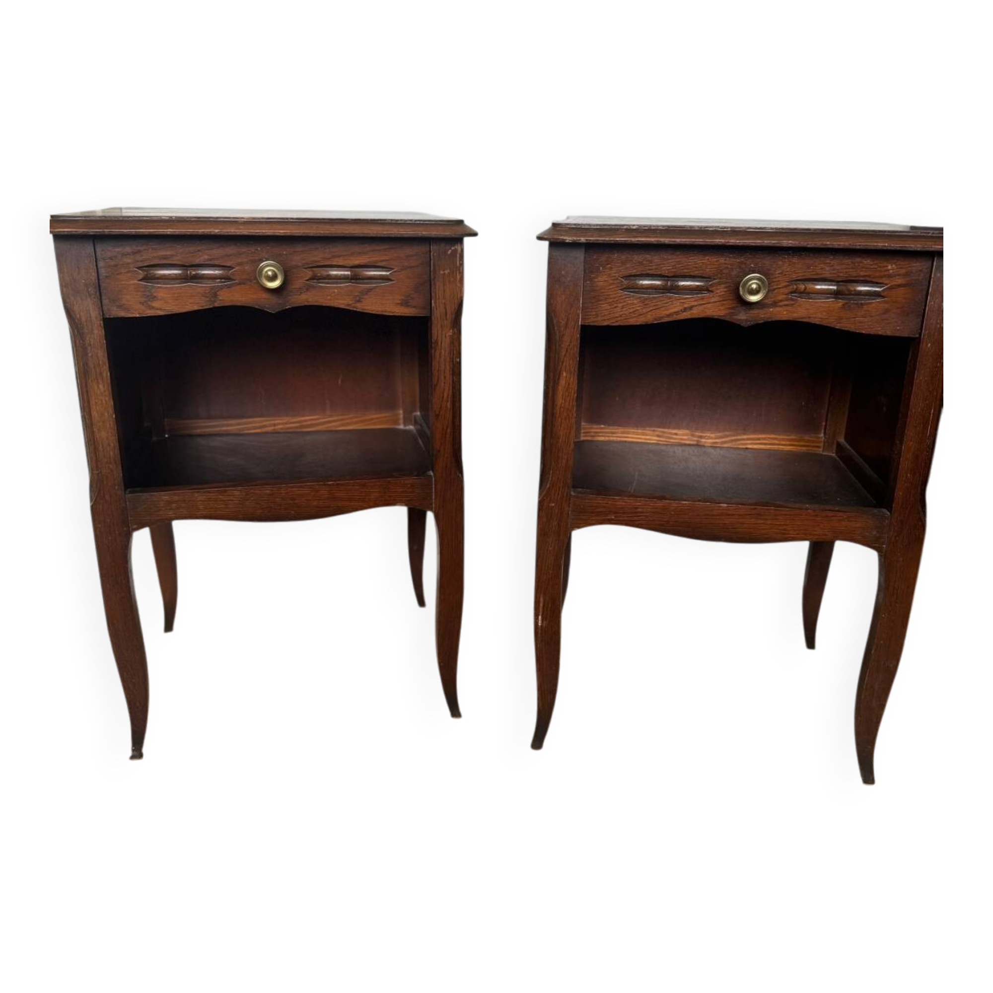 Pair of antique wooden bedside tables