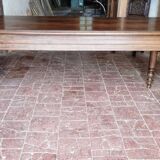 Old French farmhouse table in walnut, turned legs, waxed finish