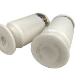 Pair of standing vases, white opaline decorated with flowers