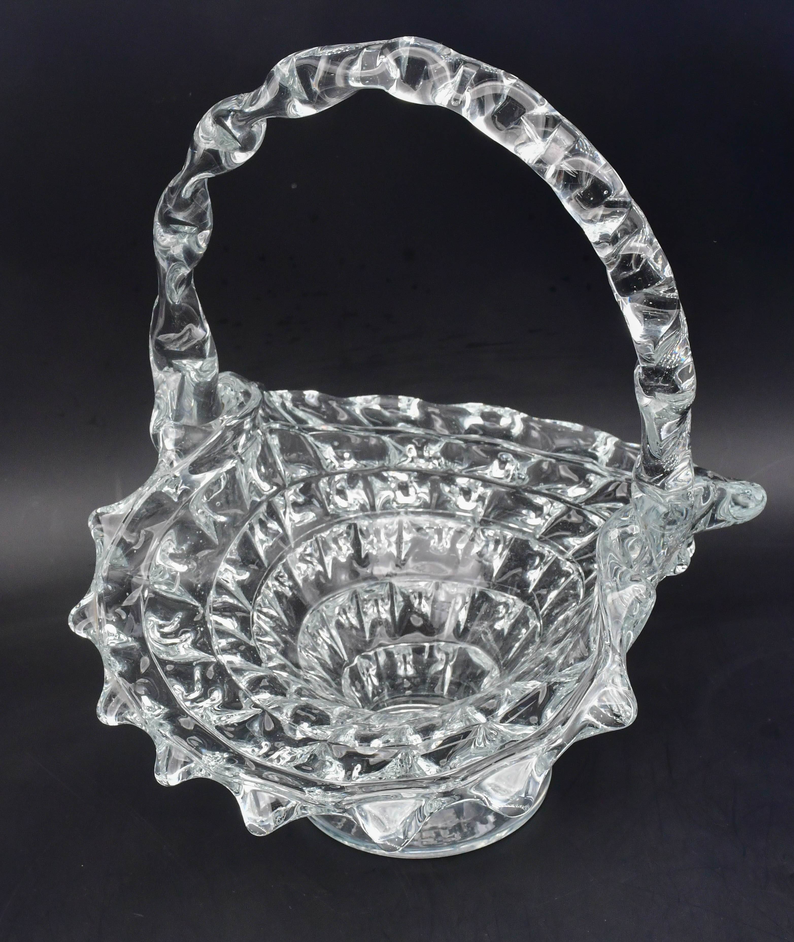 Barovier Rostrato Murano Italian glass basket centerpiece vase, 1940s