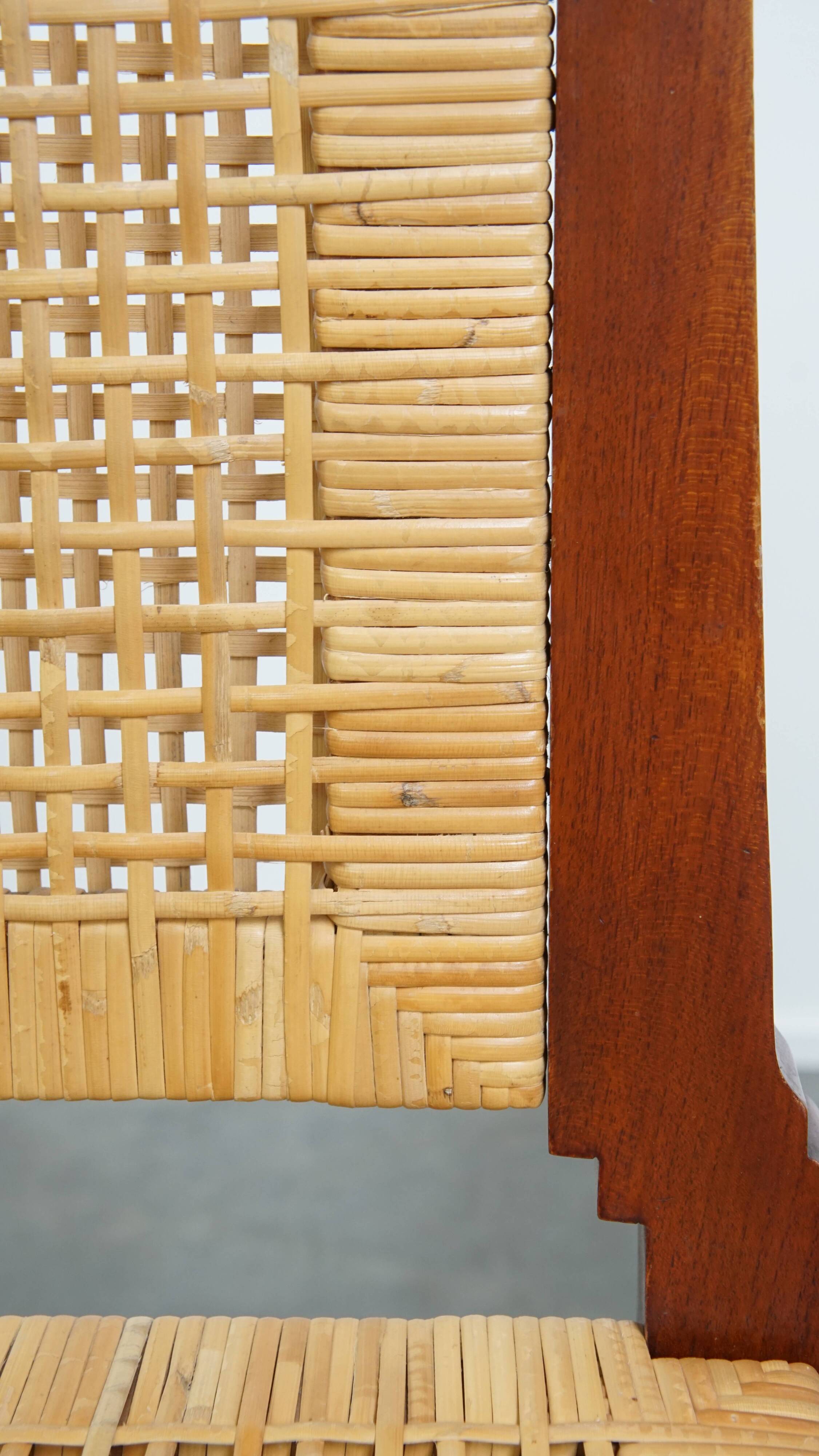 Set of 2 Wooden Art Deco Dining Chairs with Woven Cane Seat and Backrest