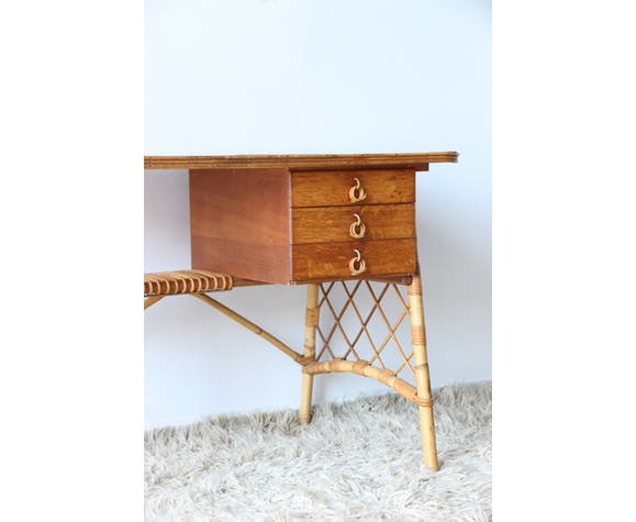 Louis Sognot rattan desk from the 50s