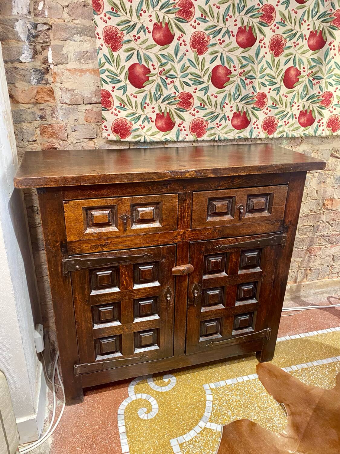 Brutalist geometric carved Spanish sideboard