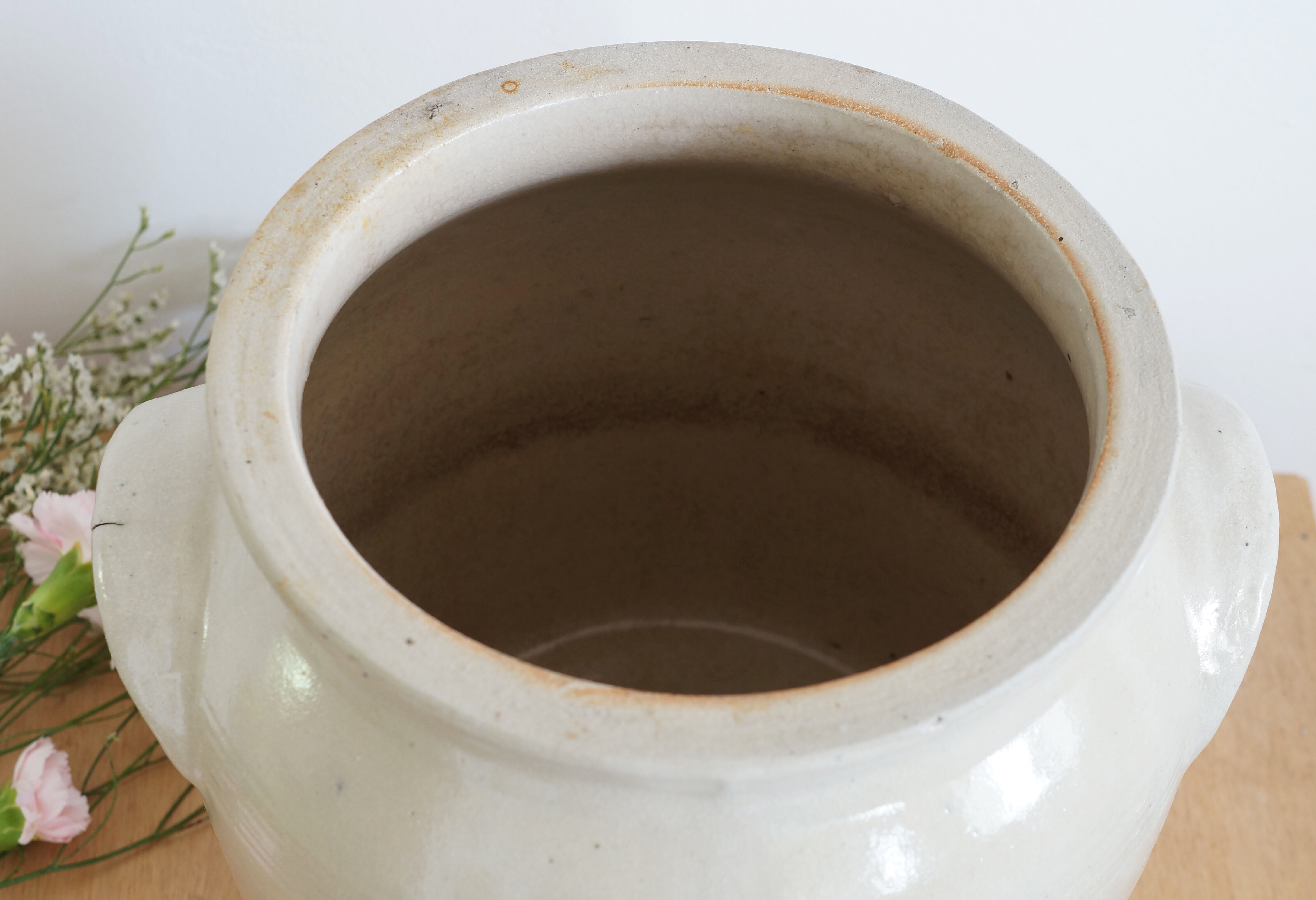 Large old stoneware confit pot
