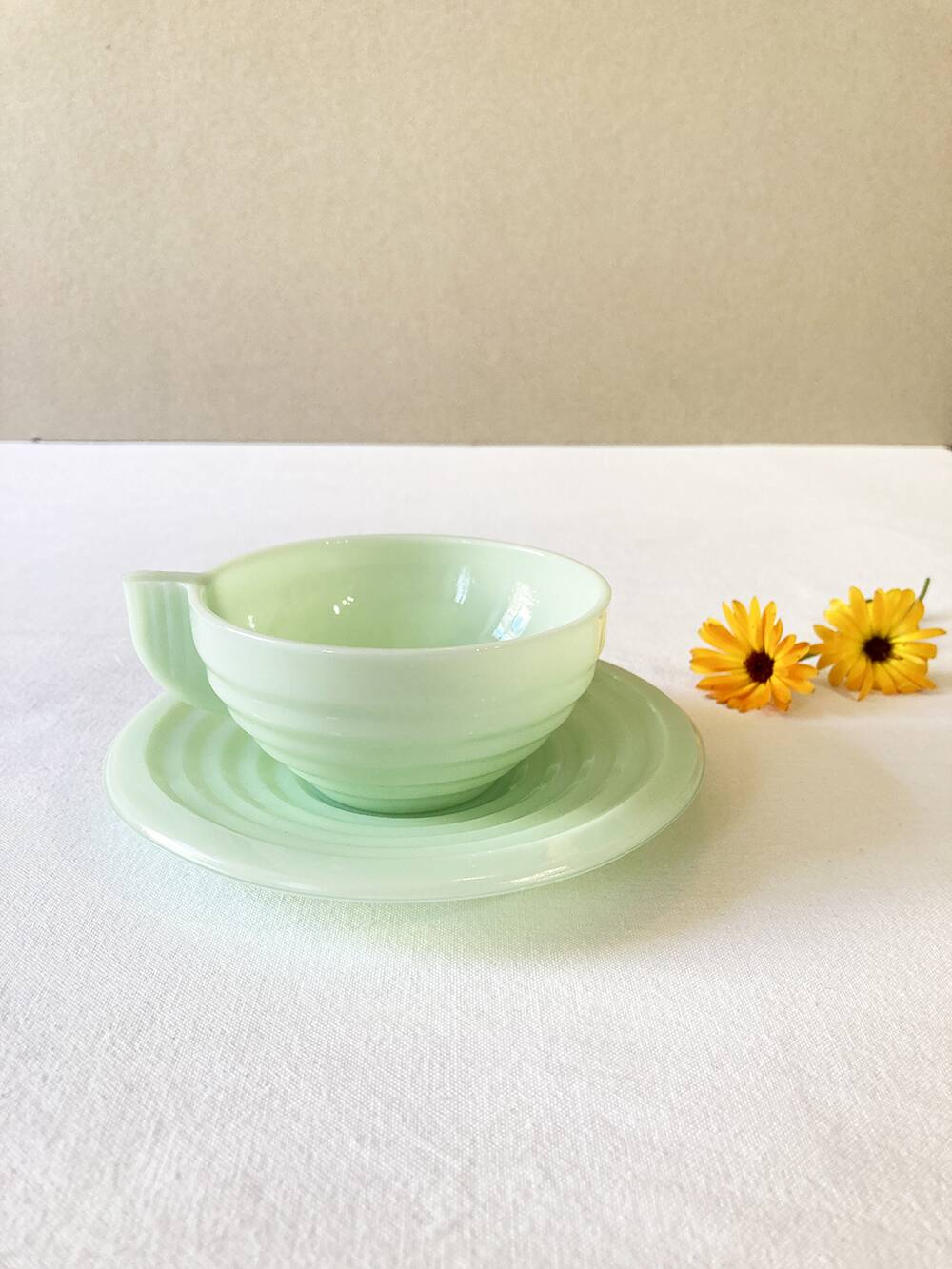 Glass cups and saucers, 1950s