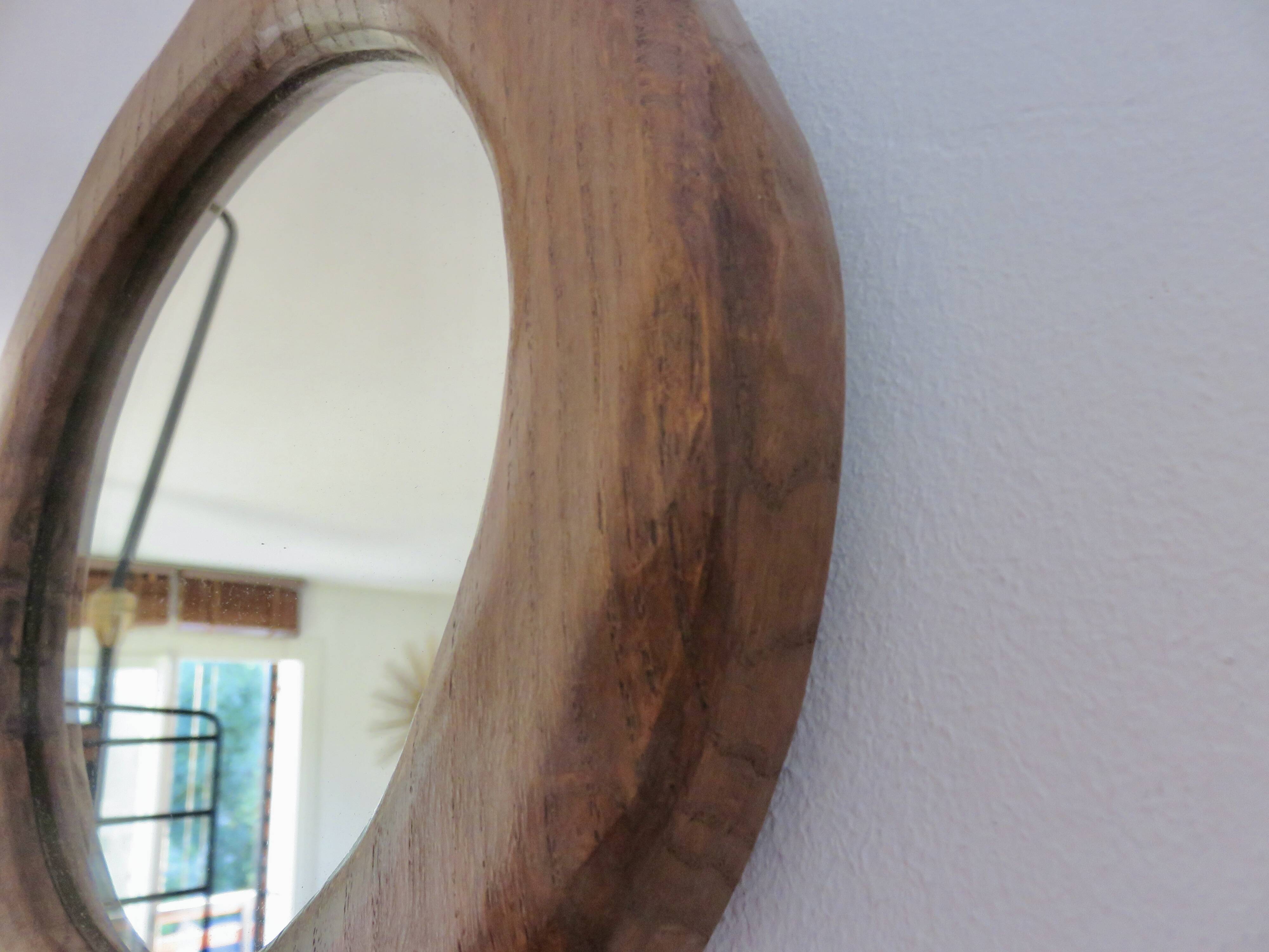 Solid wood mirror carved with a chisel, free form, 1960s.