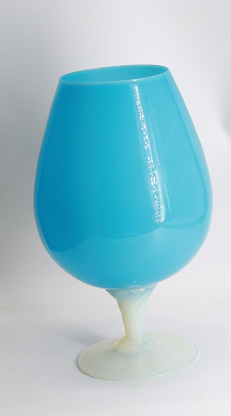 Large blue and white opaline vase
