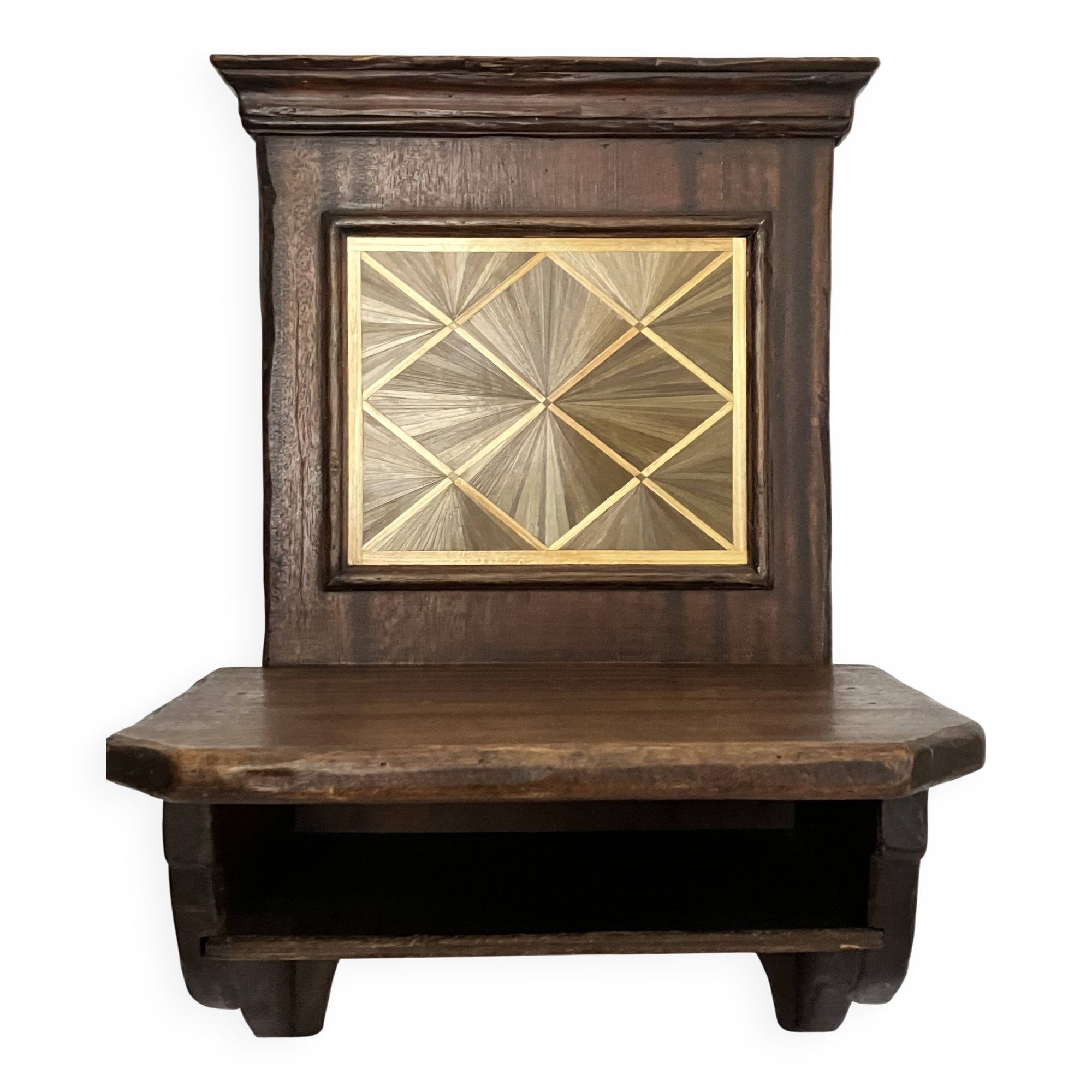 Wall shelf, straw marquetry