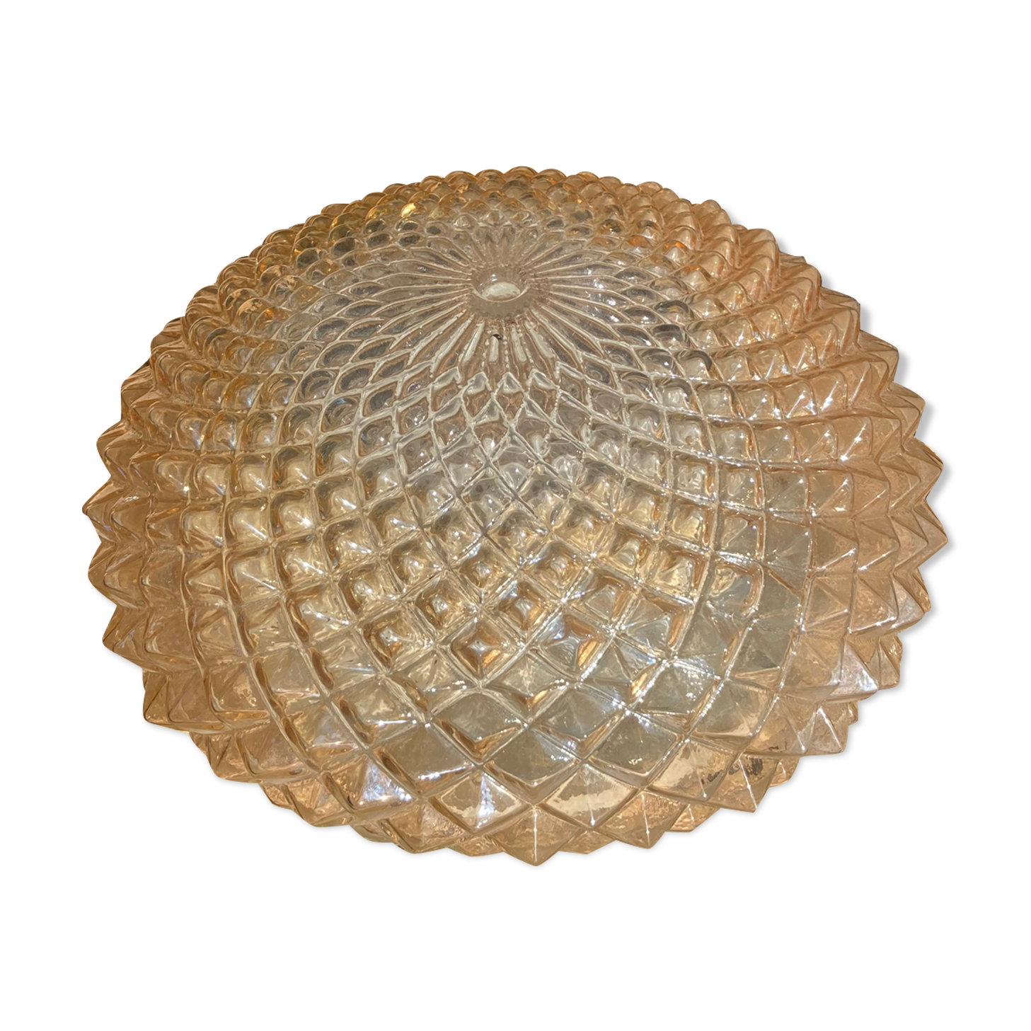 Ceiling lamp round amber globe blown glass