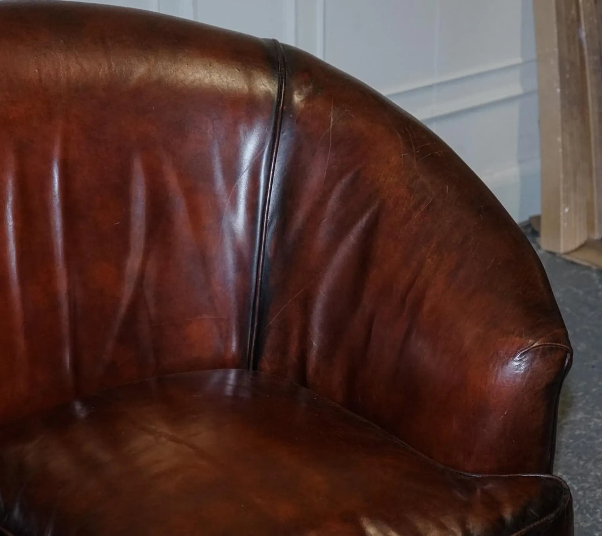 Art Deco Hand-Dyed Whisky Brown Sofa, Armchairs and Ottomans, 1920s, Set of 5
