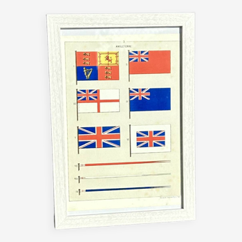 Chromolithographie - encadrée - Fanions et drapeaux de la Marine du Britanique du 19ème siècle