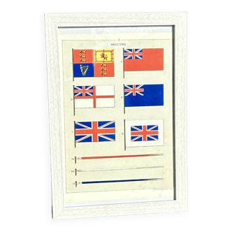 Chromolithographie - encadrée - Fanions et drapeaux de la Marine du Britanique du 19ème siècle