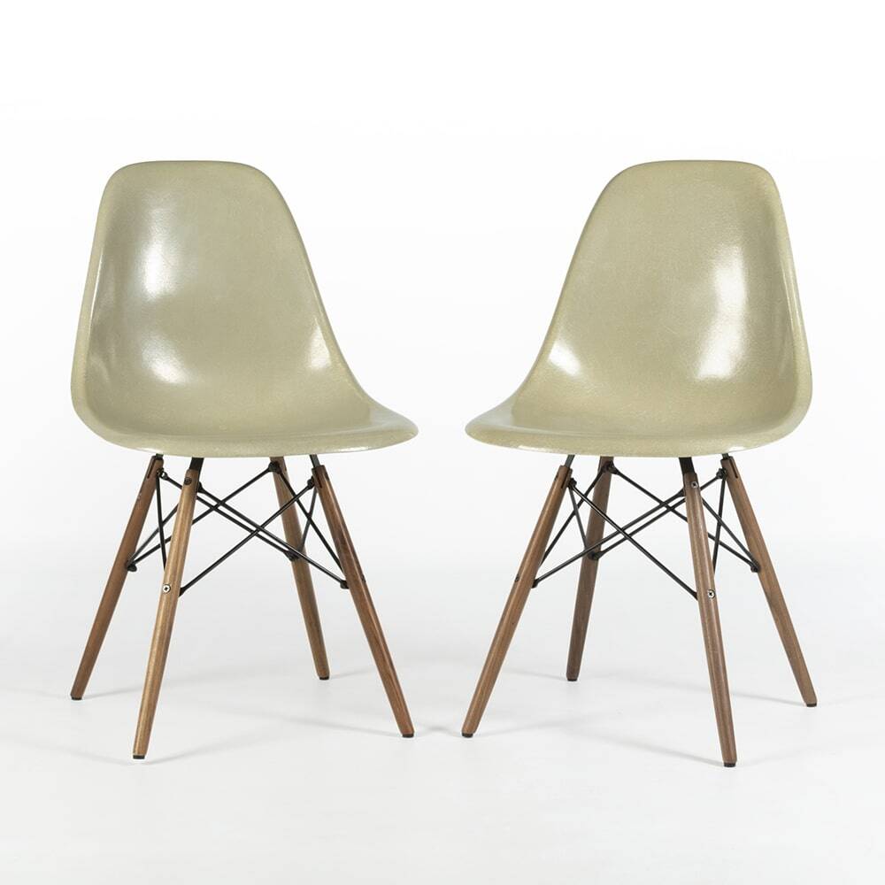 Grey Yellow Pair (2) Vitra Vintage Original Eames DSW Side Shell Chairs