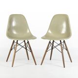 Grey Yellow Pair (2) Vitra Vintage Original Eames DSW Side Shell Chairs