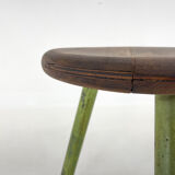 Vintage industrial steel & wood tripod stool, 1950's