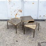 Three small tables in brass and mirrored glass vintage 1960s Italy