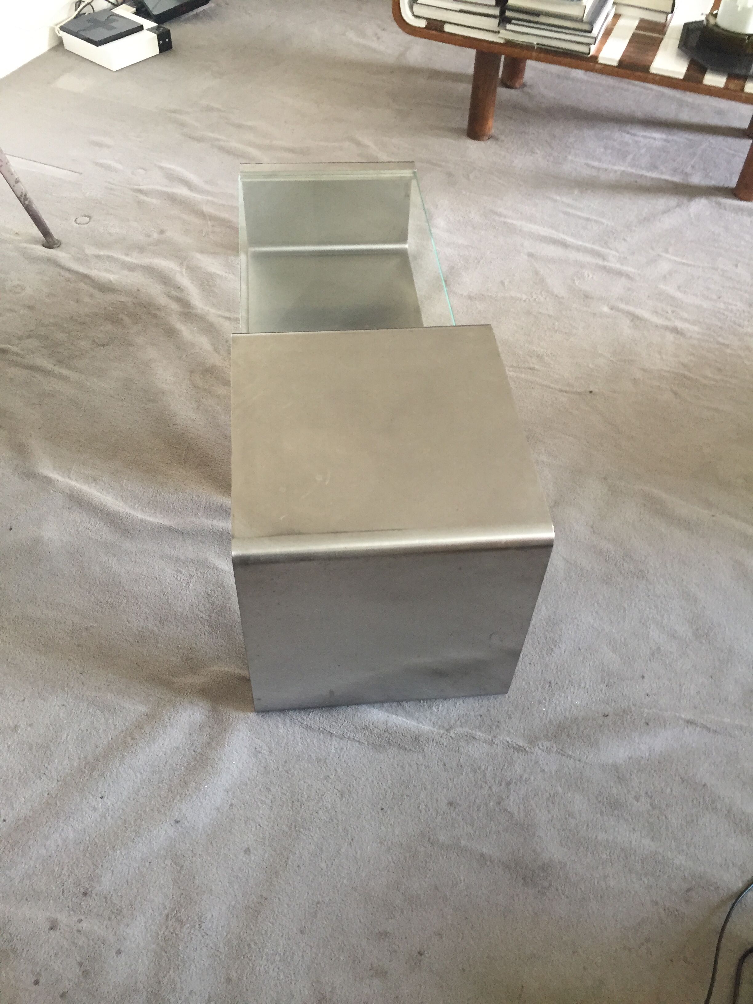 Coffee table in inox and glass 70s