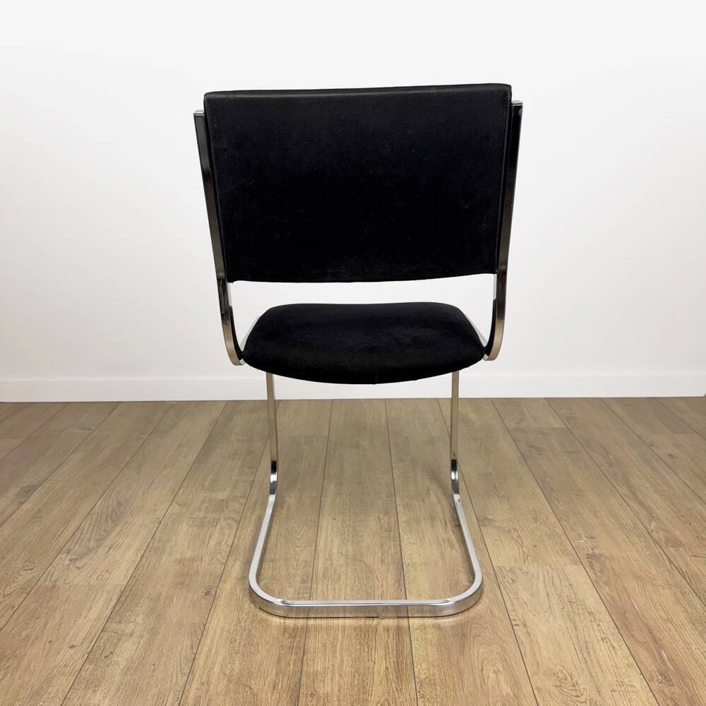 Chrome and black velvet sled chair from the 70s in Italy