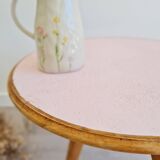 Table basse tripode plateau rond rose