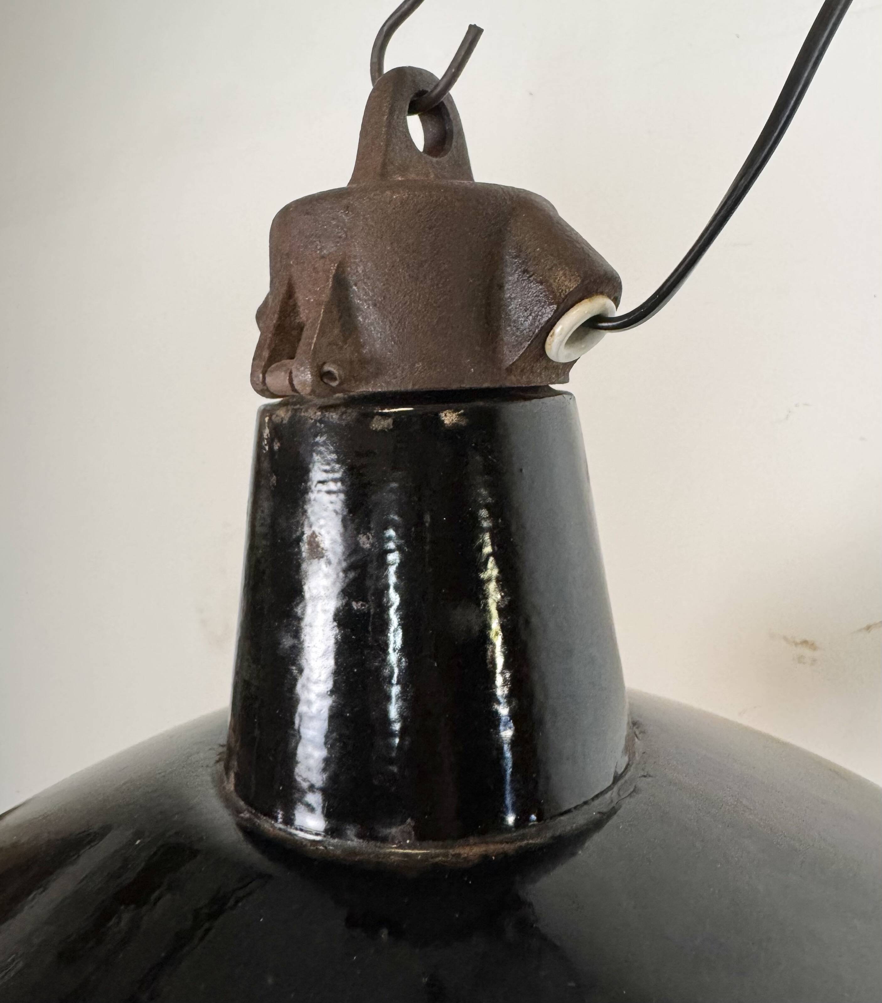 Industrial Black Enamel Factory Lamp with Cast Iron Top, 1950s