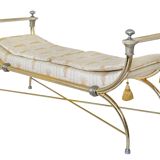 Bench in gilded brass and Empire-style fabric