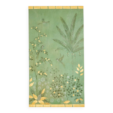 Toile peinte, panneau décoratif contemporain, perroquets et oiseau
