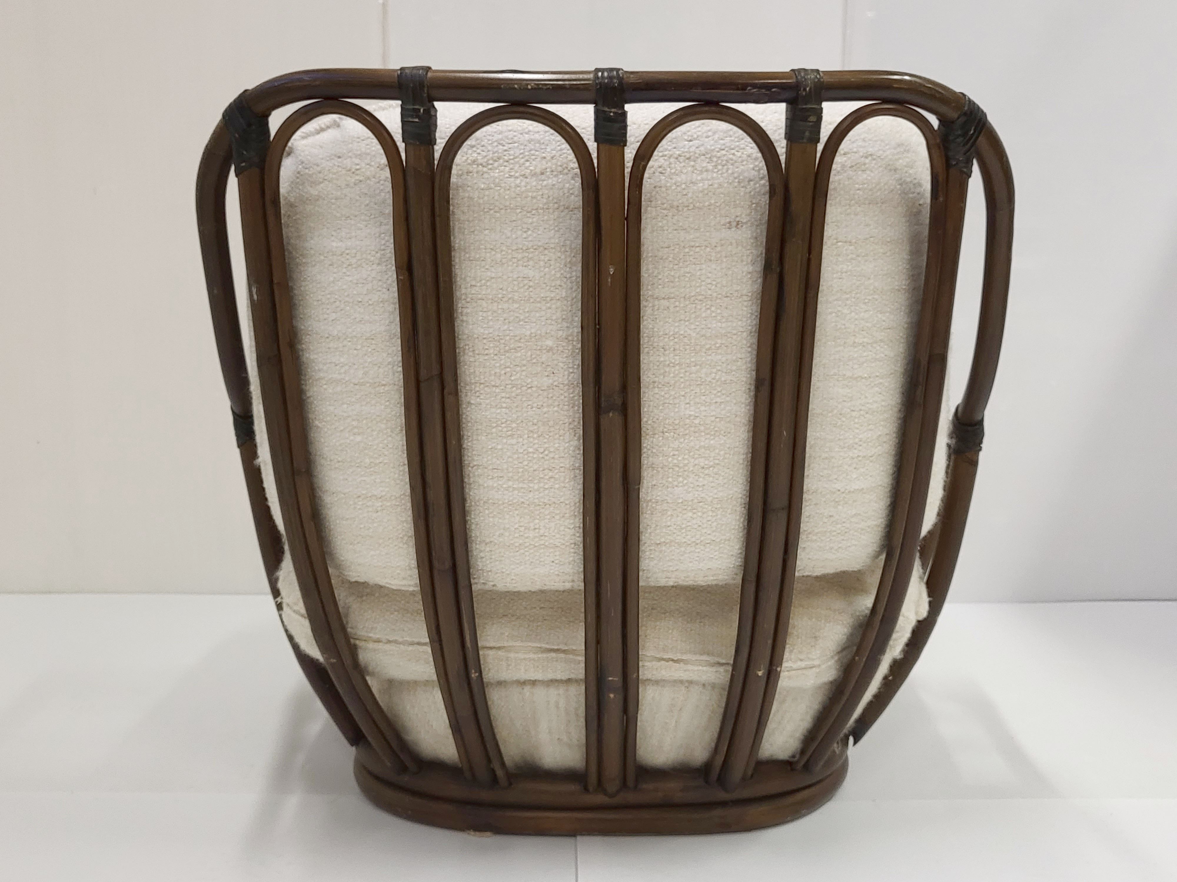 Fauteuil en rotin & laine vintage