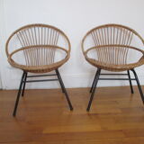Shell armchairs in rattan and metal year 60