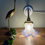 Vintage tulip angled wall light in frosted white and blue