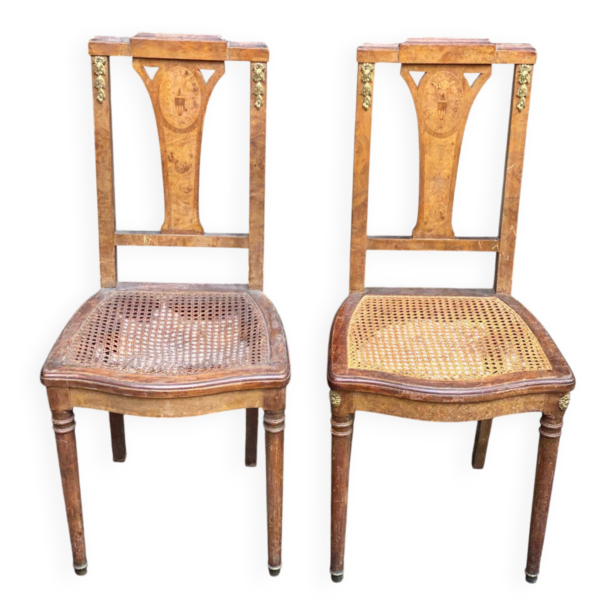 2 Art Deco chairs from the 1930s, solid wood and cane