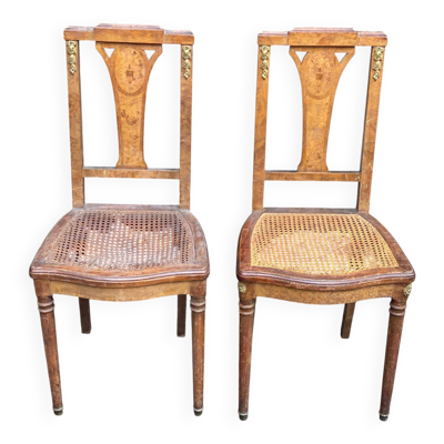 2 chaises art déco 1930 bois massif cannées