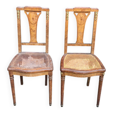 2 chaises art déco 1930 bois massif cannées