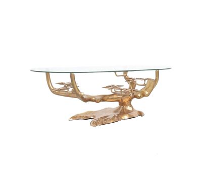 Table basse Willy Daro en laiton Bonsaï et verre, années 1970