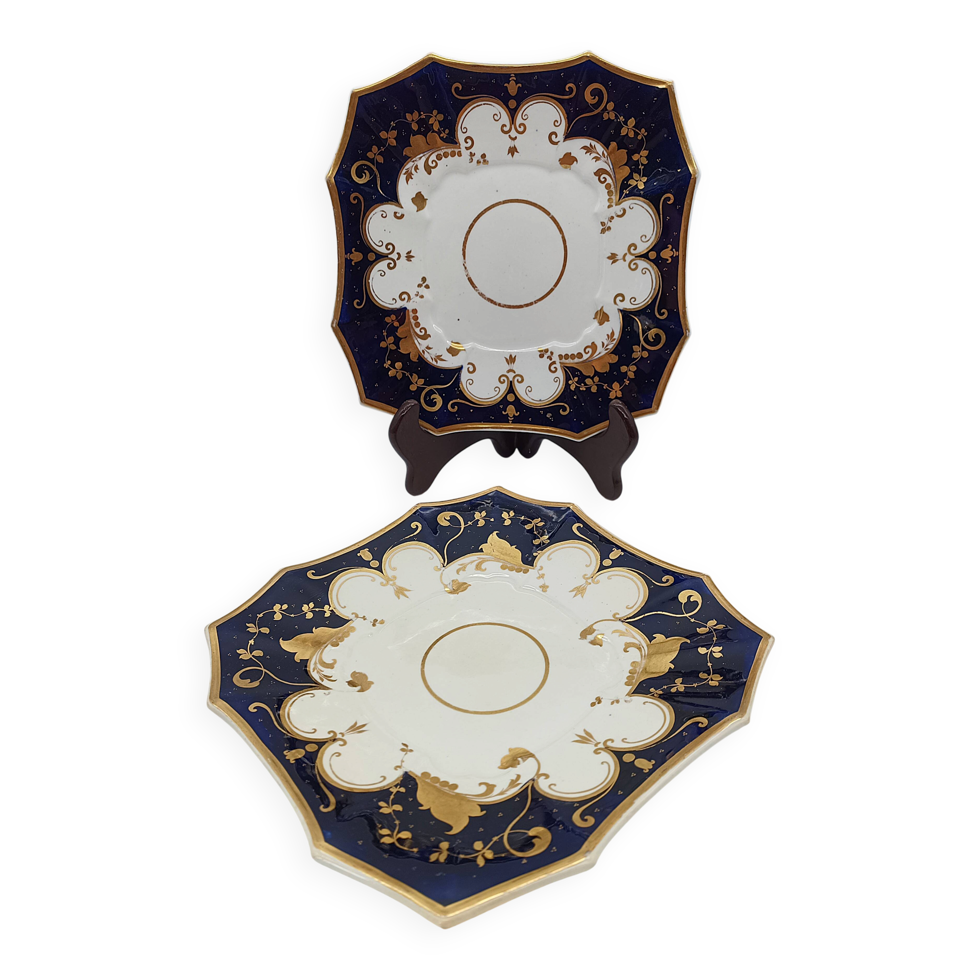 Pair of Square Plates Porcelain from Paris Cobalt and Gold Empire Style
