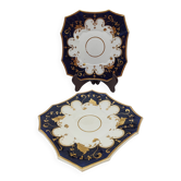 Paire d'Assiettes Carrées Porcelaine de Paris Cobalt et Or Style Empire
