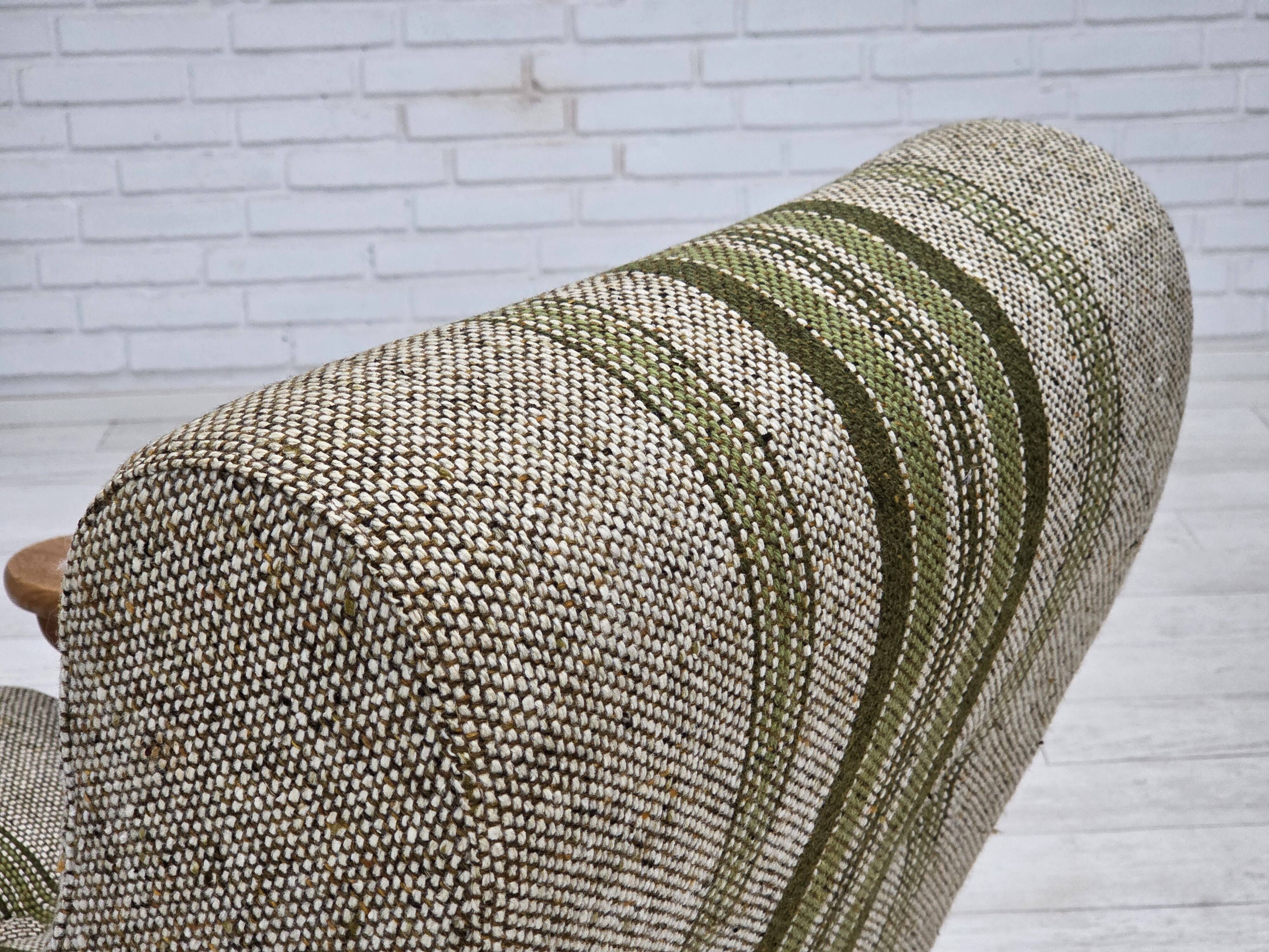 1970s, Danish armchair, original furniture wool fabric, solid oak wood.