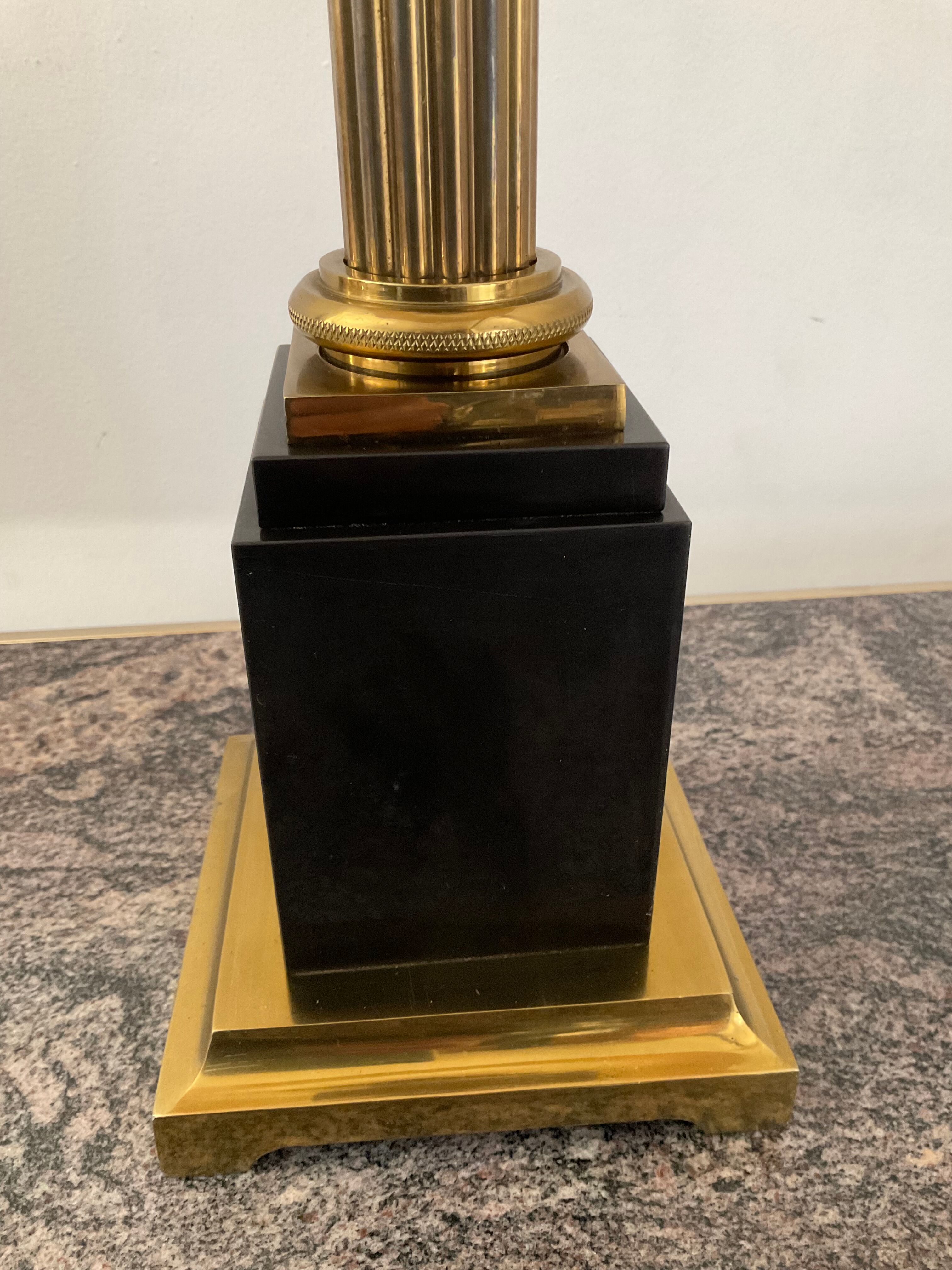 Empire style column lamp in bronze, opaline and marble