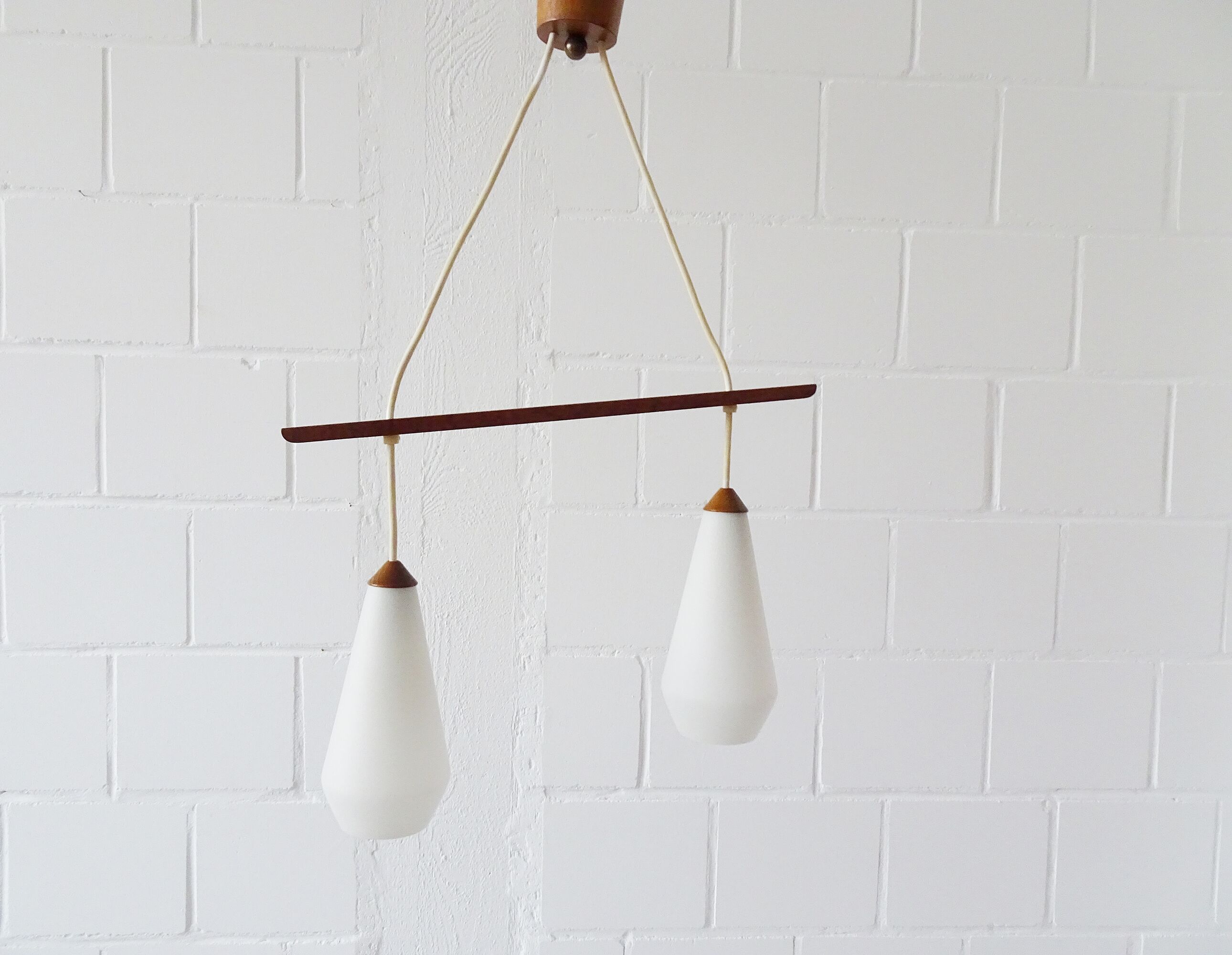 Scandinavian hanging lamp teak opal glass
