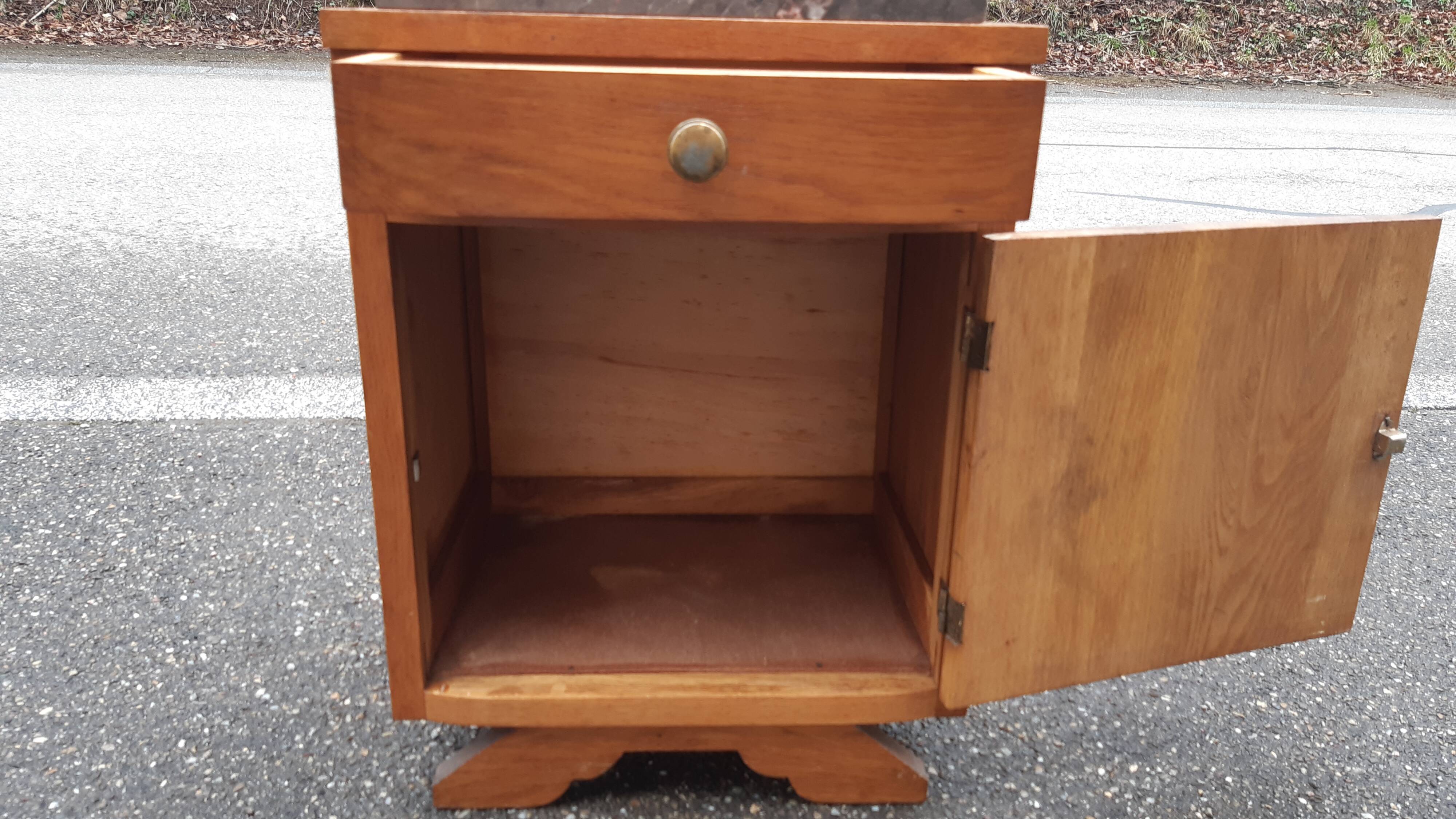 Bedside art deco oak and marble