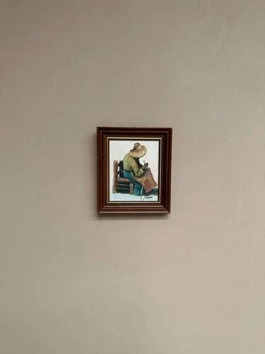 Original Swedish Oil on canvas “Basket-Making Woman” Signed & Framed 27×33cm