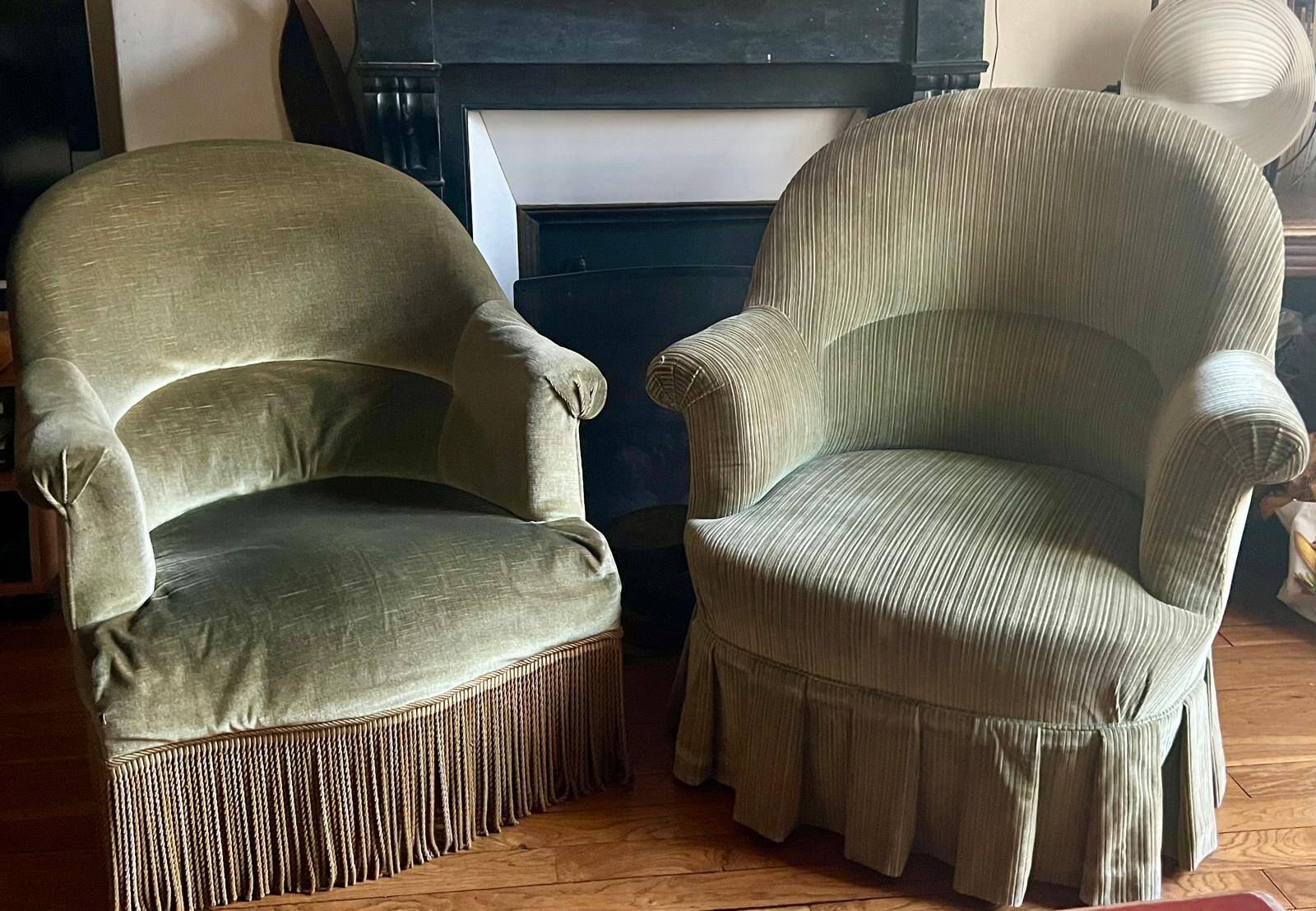 Olive green/almond toad armchairs from the 50s