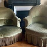 2 fauteuils crapaud verts, années 50