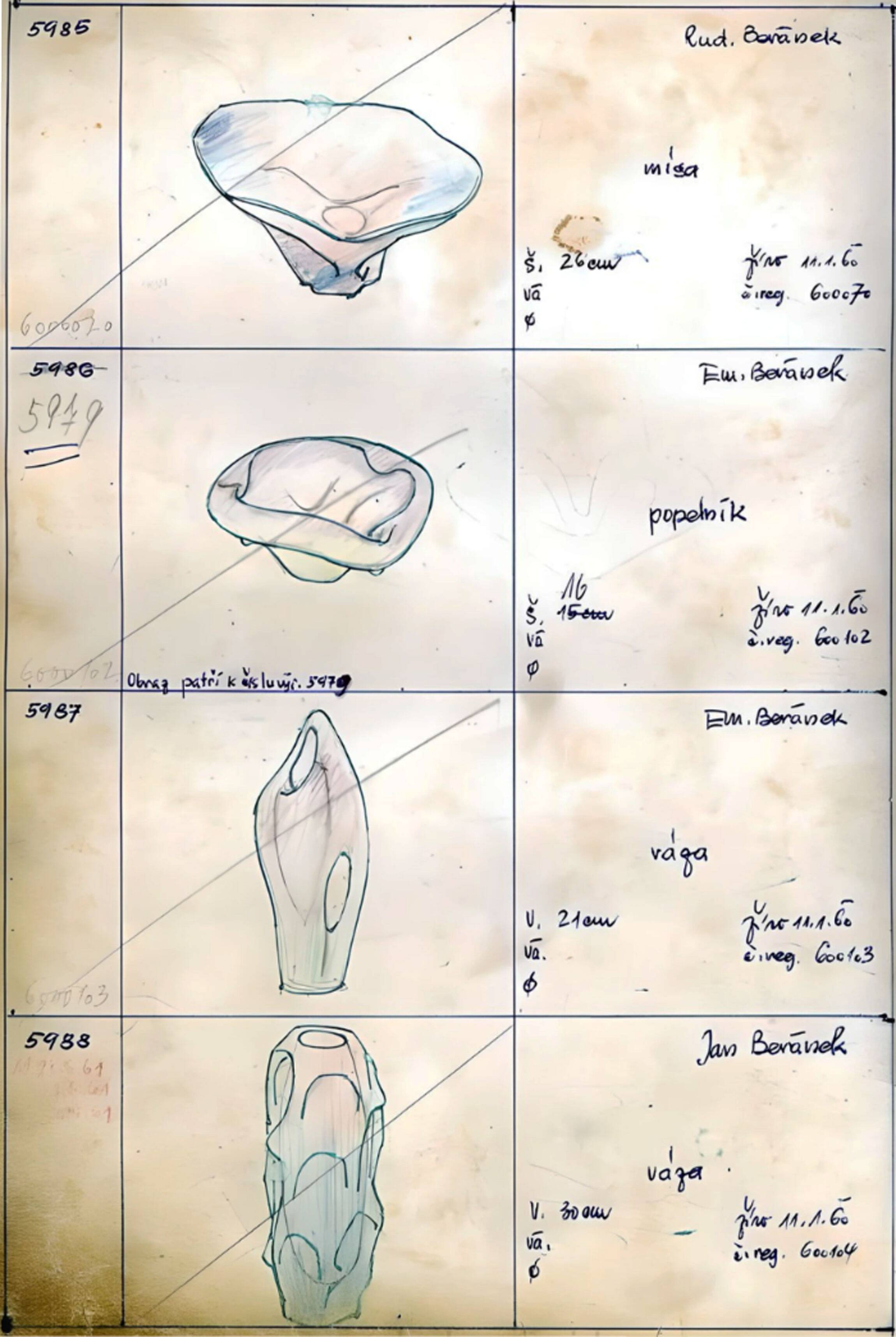 1960s Flower Vase by Jan Beranek – Pattern 5988 (Red Core Series)