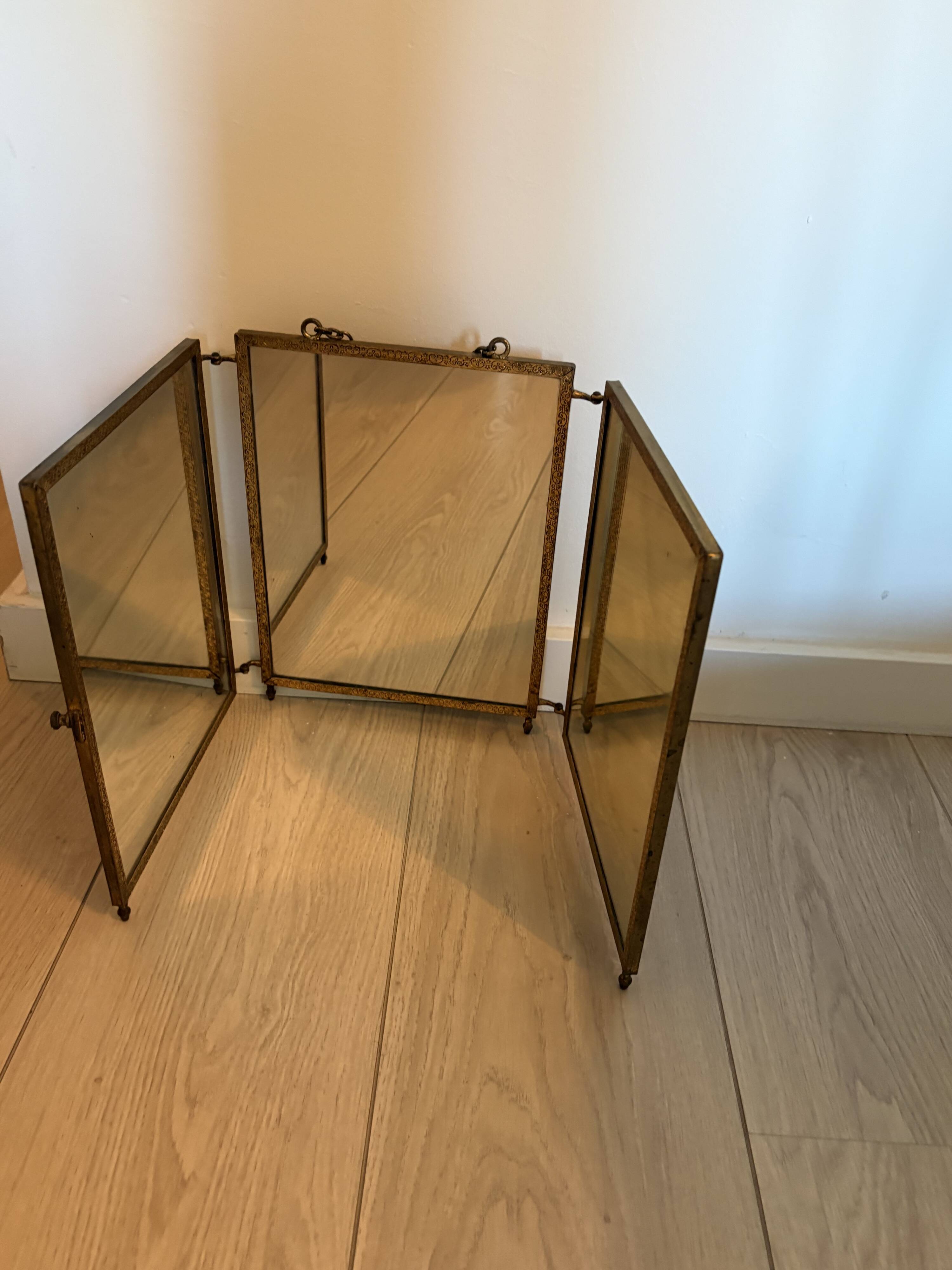 Antieke bronzen triplet spiegel uit 1900