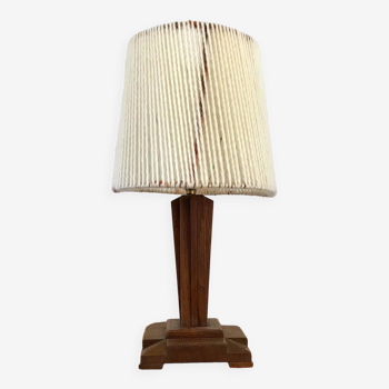Art Deco oak lamp and wool lampshade from the 1930s